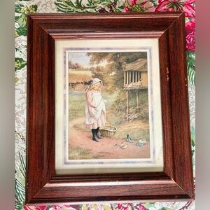 Feeding the Rabbits-Framed Vintage Art Print with Wooden Frame